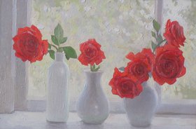 Розы на окне (2016, х.м., 30x45, арт. 35К.71) - 7 000 ₽