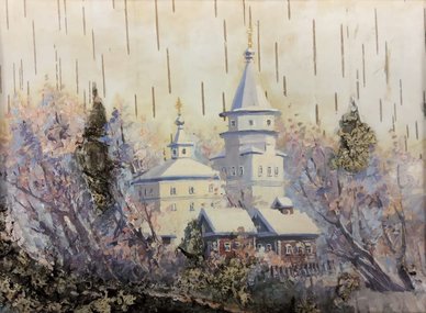 Храм Троицы (год не указан, береста,масло, 18x24, арт. 52К.17) - 2 100 ₽