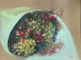 Летний букет (год не указан, бум.,темпера,пастель, 29x39, арт. 12К.57) - 6 800 ₽