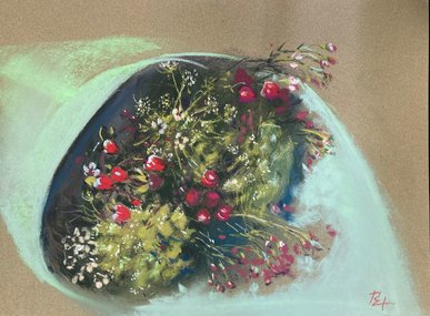 Летний букет (год не указан, бум.,темпера,пастель, 29x39, арт. 12К.57) - 6 800 ₽