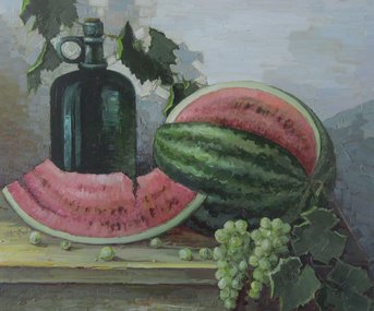 Натюрморт с арбузом (2016, х.м., 50x60, арт. 91К.9) - 34 000 ₽