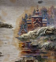 Никольская церковь (2019, береста,масло, 24x22, арт. 52К.11) - 2 550 ₽