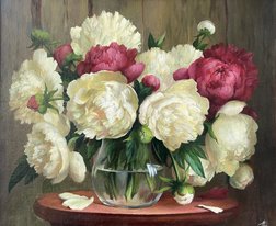 Пионы на темном фоне (2019, х.м., 49.5x59, арт. 108к1) - 25 500 ₽