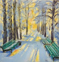 Зимняя аллея (год не указан, бум.,темпера,пастель, 29x28, арт. 12К.25) - 6 000 ₽