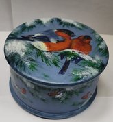 шкатулка круглая "Снегири" (2021, дерево, 7x14, арт. 1П.39) - 3 500 ₽