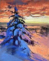 Закат зимой (год не указан, бум.,темпера,пастель, 35x28, арт. 12К.20) - 6 000 ₽