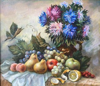 Натюрморт. Фрукты и астры (2011, х.м., 50x60, арт. 120К.2) - 20 500 ₽