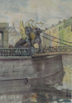 Грифоны Банковского мостика. Петербург (1976, б.акв., 42.5x30.5, арт. 54К.03) - 25 500 ₽