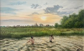 Купание на закате (2023, х.м., 53x82, арт. 106к5) - 20 000 ₽