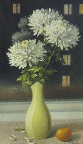 Хризантемы у окна (2018, х.м., 50x30, арт. 104К.08) - 16 000 ₽