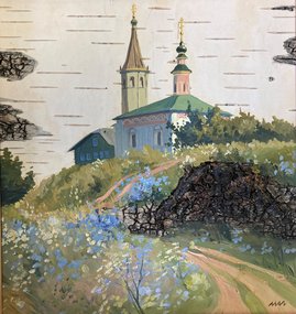 Никольская церковь (2015, береста,масло, 27x25, арт. 52К.32) - 4 500 ₽