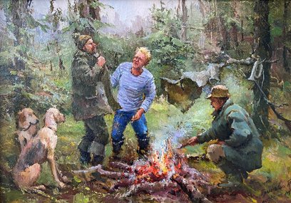 Охотники на привале (2020, х.к.м., 25x35, арт. 86К.020) - 25 500 ₽