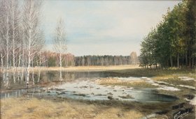 Весенний разлив. Апрель в лесу (год не указан, х.м., 52x83, арт. 106к1) - 20 000 ₽