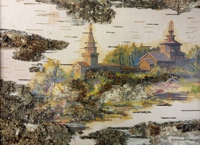 Деревянный монастырь. Кижи (год не указан, береста,масло, 21x30, арт. 52К.18) - 3 400 ₽