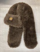 Шапочка-ушанка вязаная коричневая (2025, пряжа, 42x30, арт. 40пш38) - 3 500 ₽